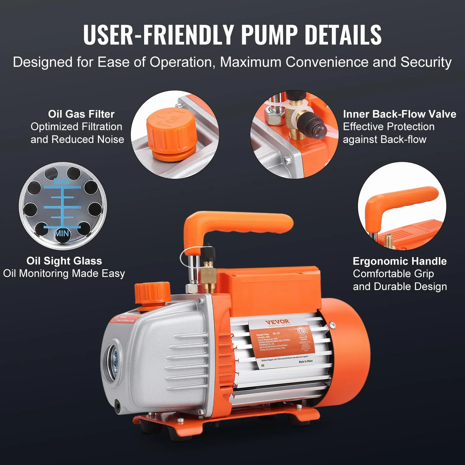 VEVOR 1/4 HP HVAC pompa próżniowa zestaw manometrów, 4 pompy podciśnieniowe CFM z wężem